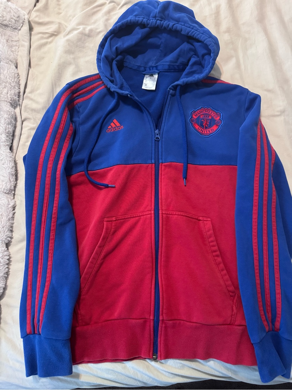 Adidas Manchester United Blue and Red Full-Zip Hoodie Size M